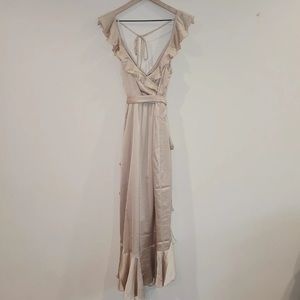 Show Me Your Mumu Samantha Ruffle Wrap Dress Champagne Luxe Satin Medium